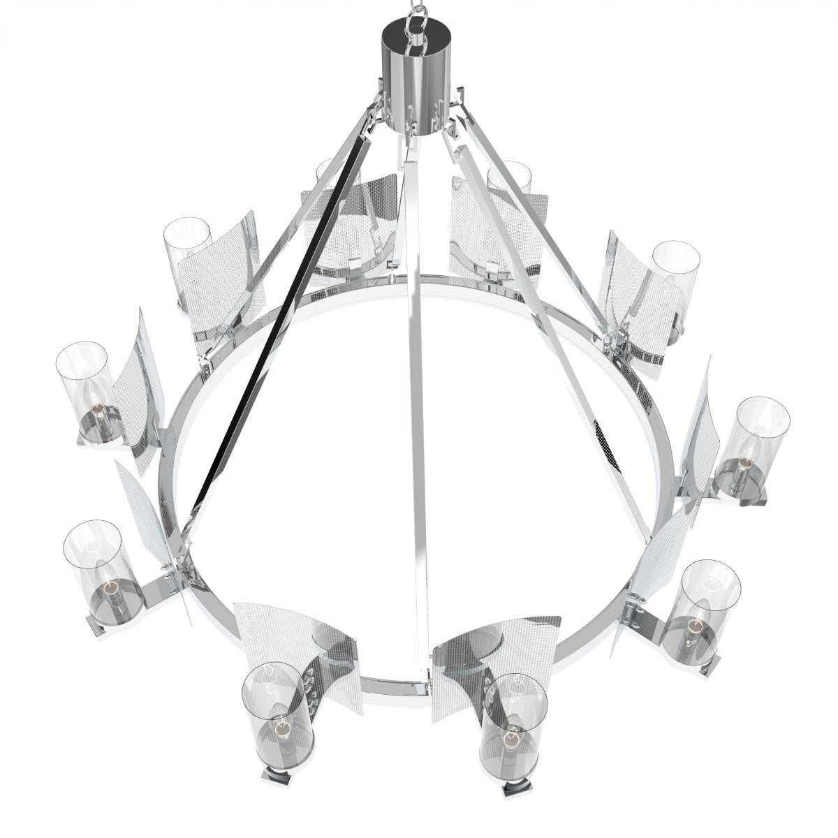12 - Light Ring Chandelier Ceiling Light in Chrome Finish with Clear Glass, Diam 50" Height 39", 120V, Bulb Type B10, Socket Type E12, Max wattage Per Socket 60W - LEDMyPlace