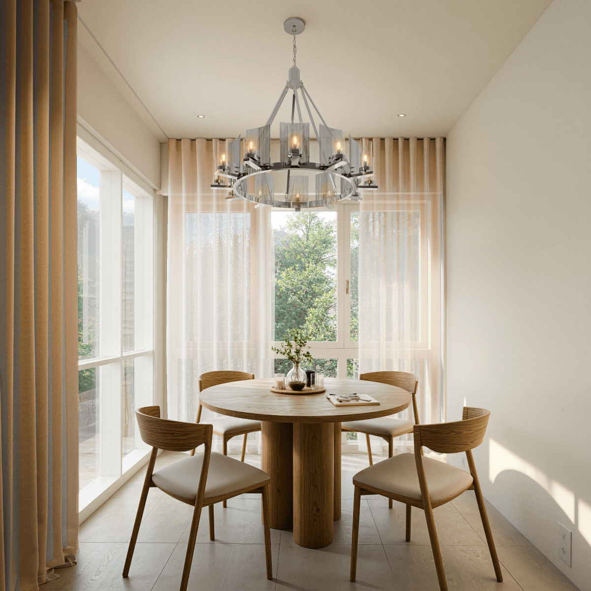 12 - Light Ring Chandelier Ceiling Light in Chrome Finish with Clear Glass, Diam 50" Height 39", 120V, Bulb Type B10, Socket Type E12, Max wattage Per Socket 60W - LEDMyPlace
