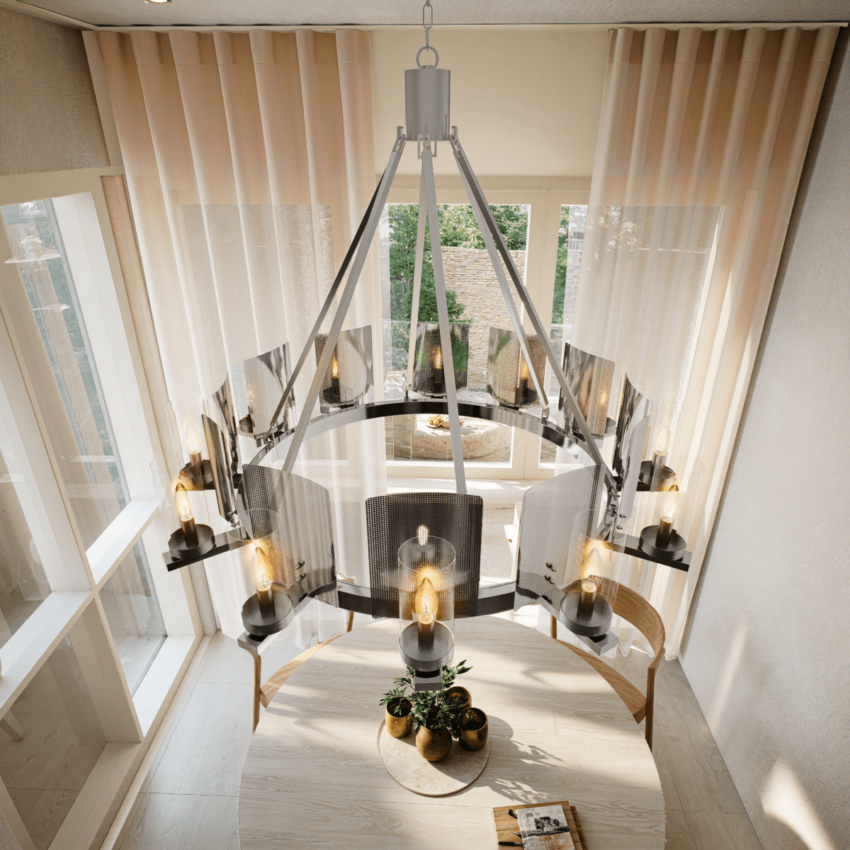12 - Light Ring Chandelier Ceiling Light in Chrome Finish with Clear Glass, Diam 50" Height 39", 120V, Bulb Type B10, Socket Type E12, Max wattage Per Socket 60W - LEDMyPlace