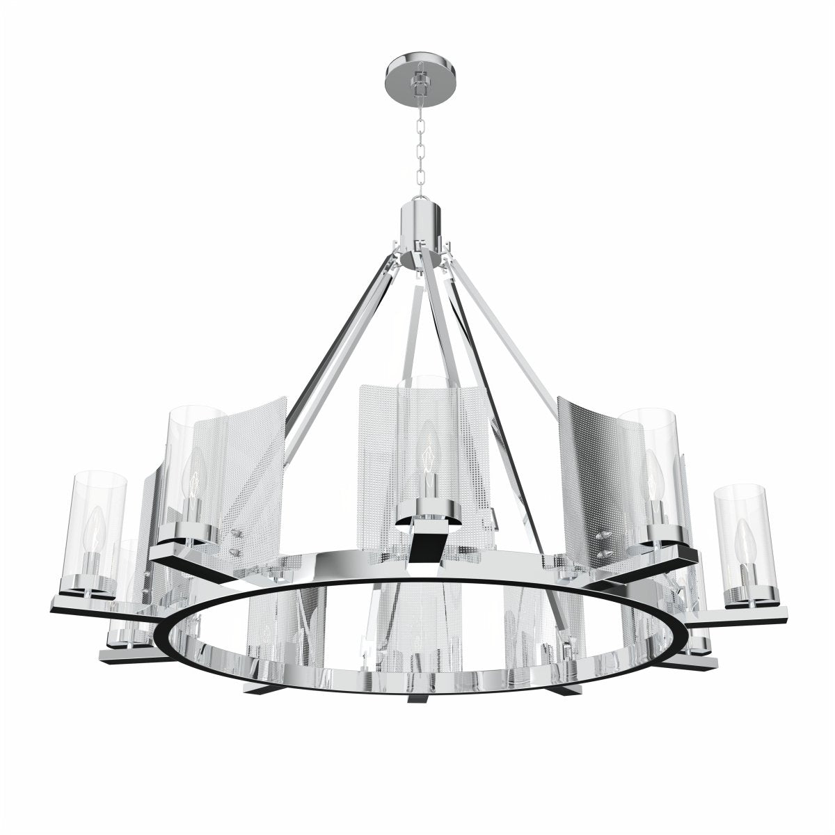 12 - Light Ring Chandelier Ceiling Light in Chrome Finish with Clear Glass, Diam 50" Height 39", 120V, Bulb Type B10, Socket Type E12, Max wattage Per Socket 60W - LEDMyPlace