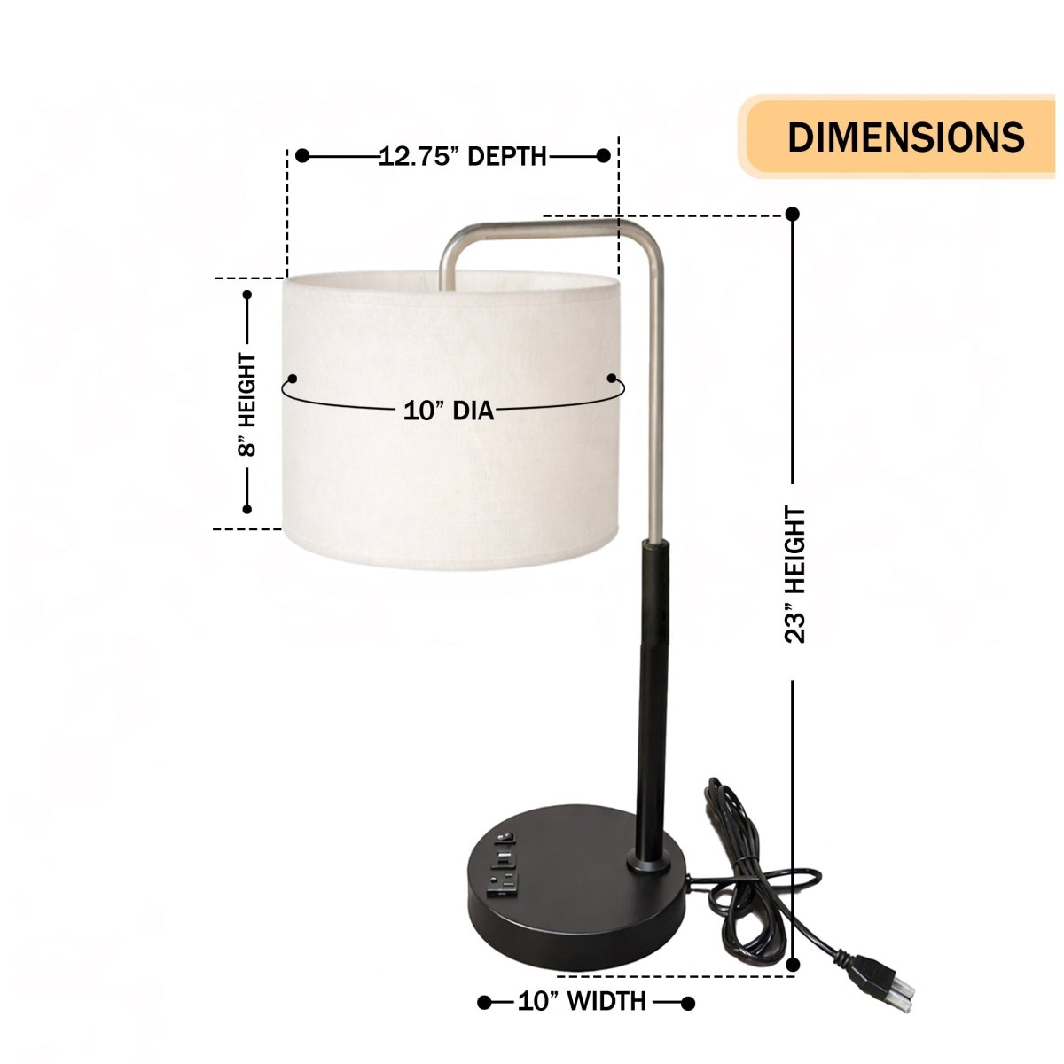 12.75″D x 23″H Modern Desk Lamp with White Linen Shade – Black or Brushed Nickel Finish - 2 Pack - LEDMyPlace