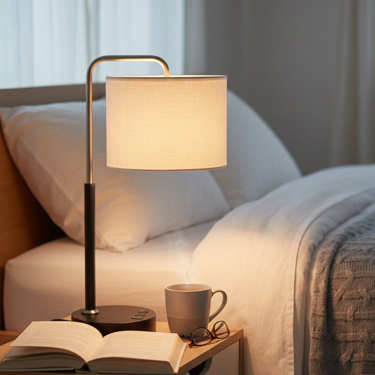 12.75″D x 23″H Modern Desk Lamp with White Linen Shade – Black or Brushed Nickel Finish - 2 Pack - LEDMyPlace