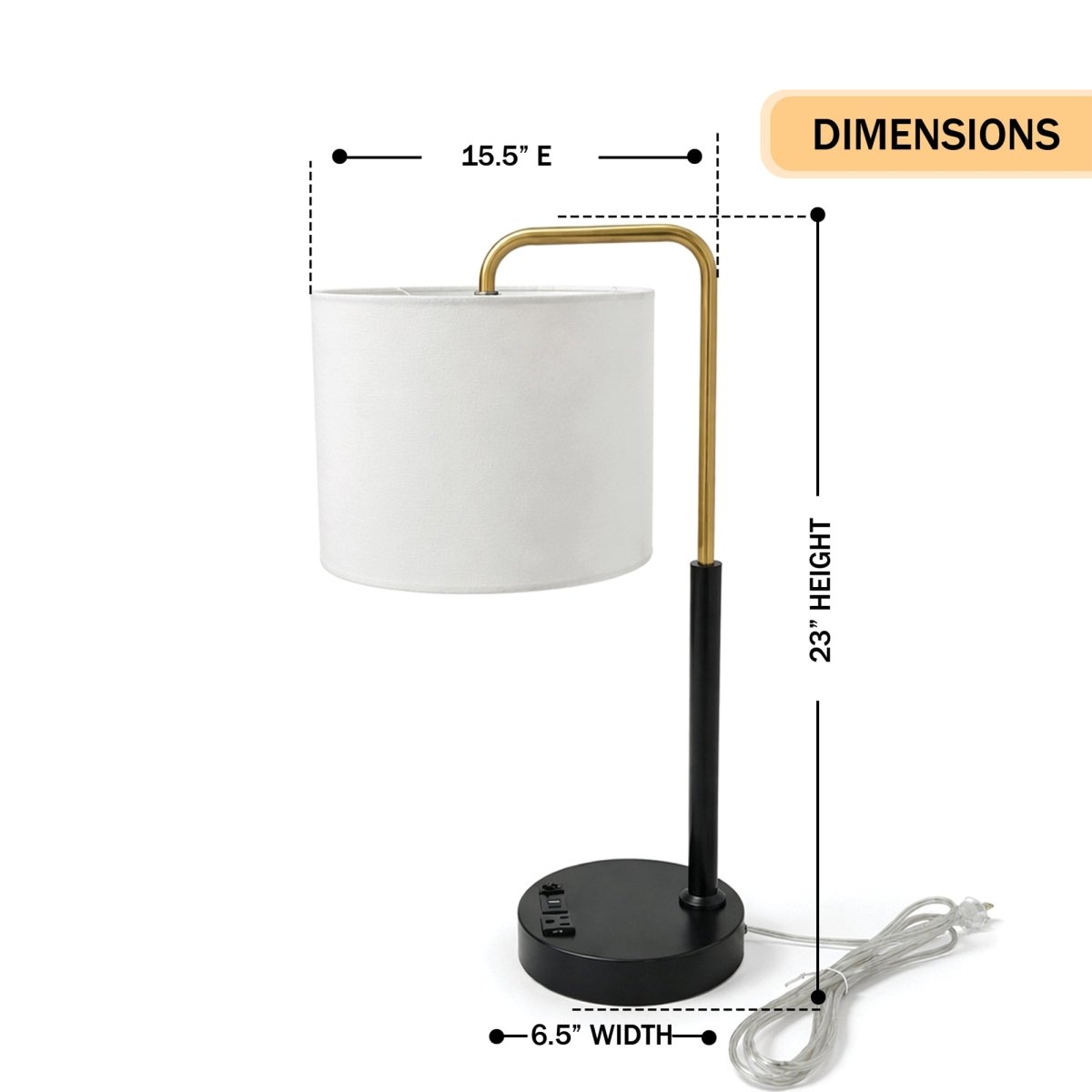 12″D x 23″H Modern Desk Lamp with White Linen Shade – Black or Brushed Brass Finish - 4 Pack - LEDMyPlace