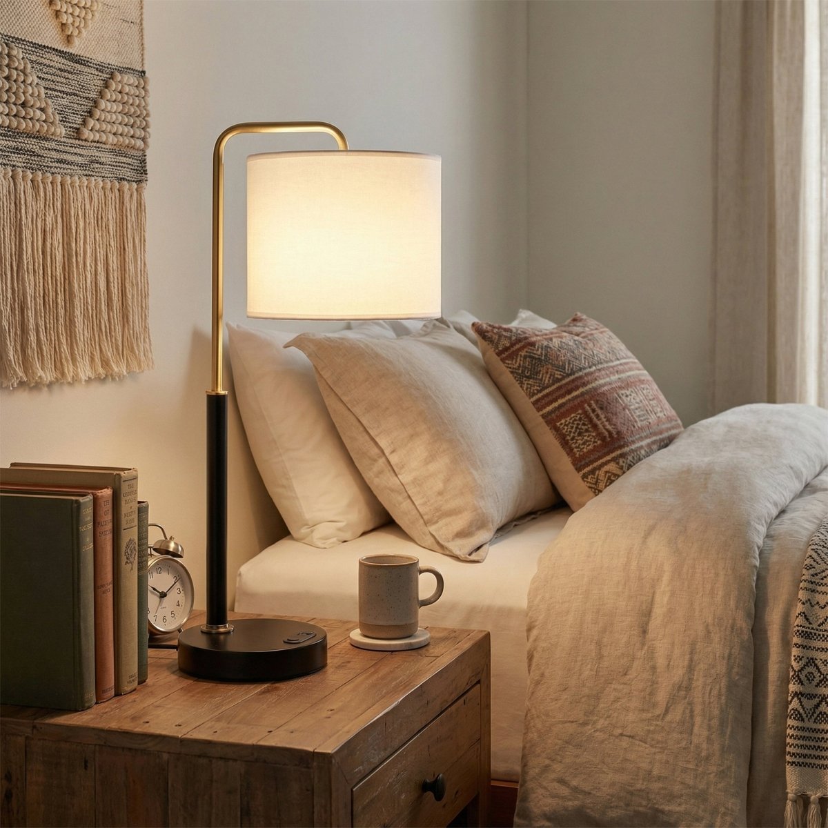 12″D x 23″H Modern Desk Lamp with White Linen Shade – Black or Brushed Brass Finish - 4 Pack - LEDMyPlace