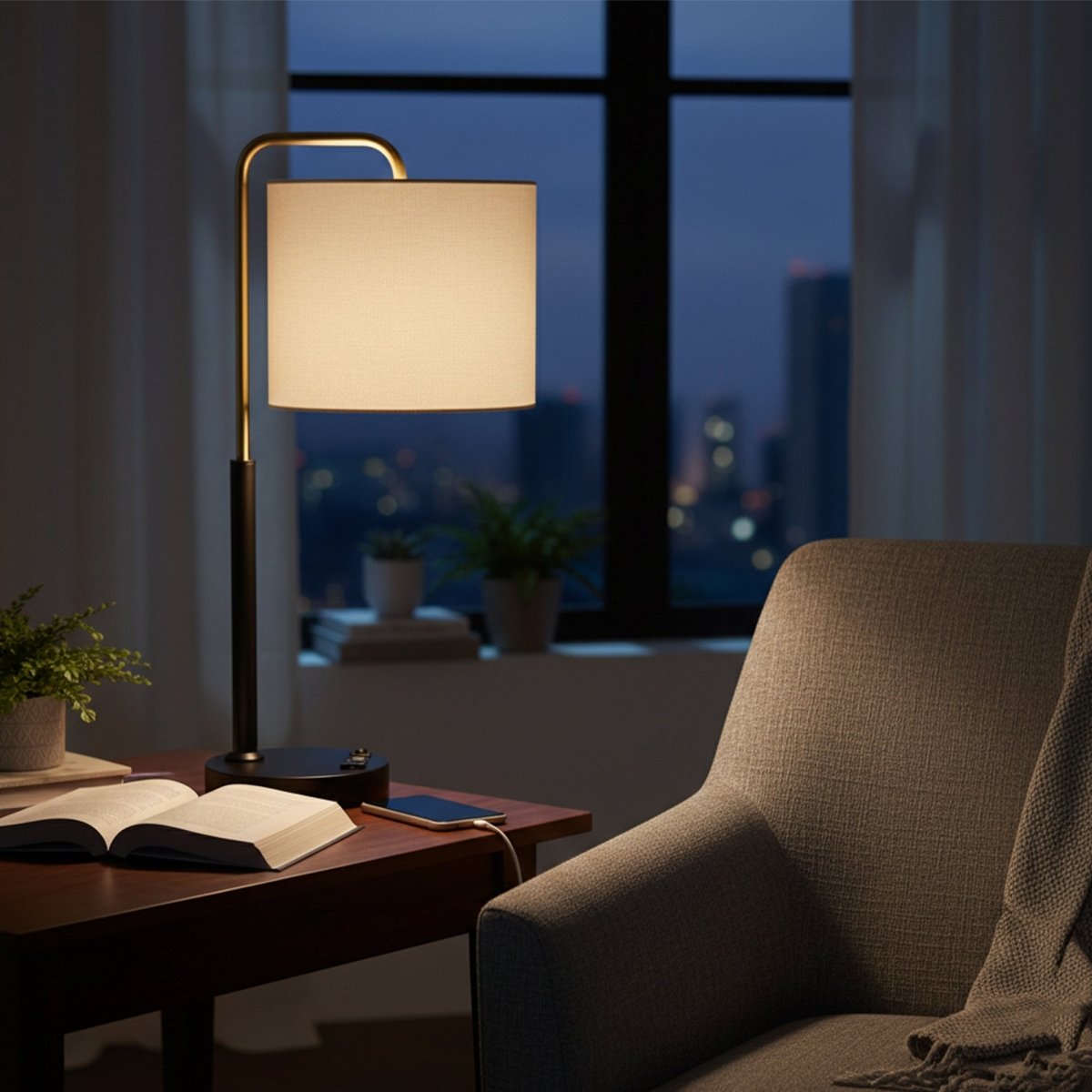 12″D x 23″H Modern Desk Lamp with White Linen Shade – Black or Brushed Brass Finish - 4 Pack - LEDMyPlace