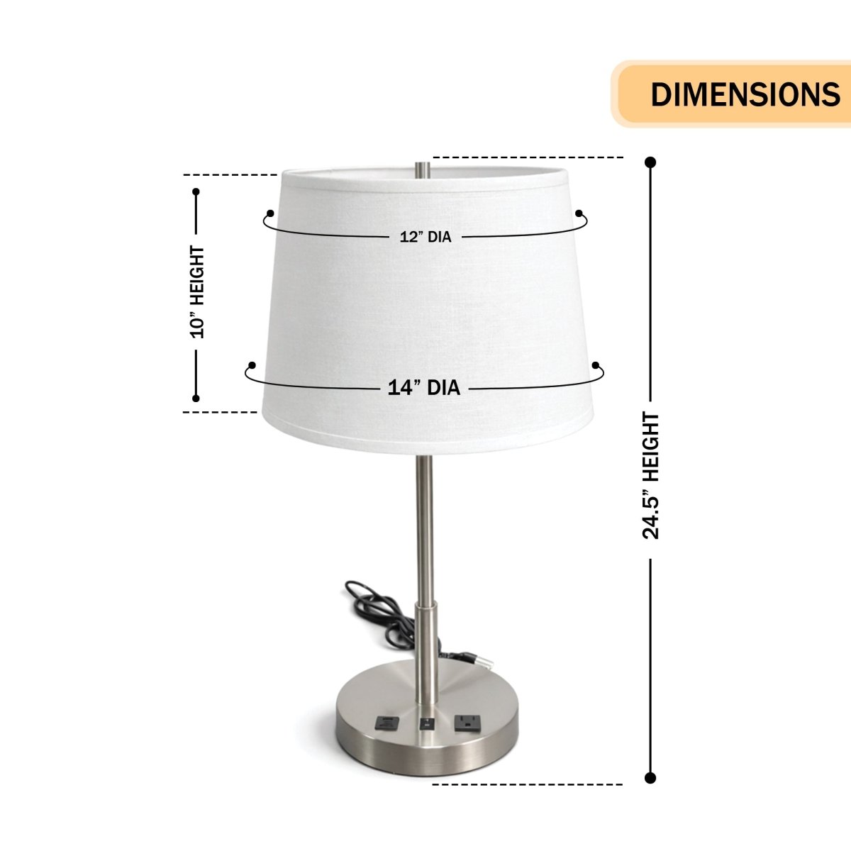 14" Dia x 24.5"H Modern Table Lamp with White Linen Shade – Brushed Nickel Finish - 4 Pack - LEDMyPlace