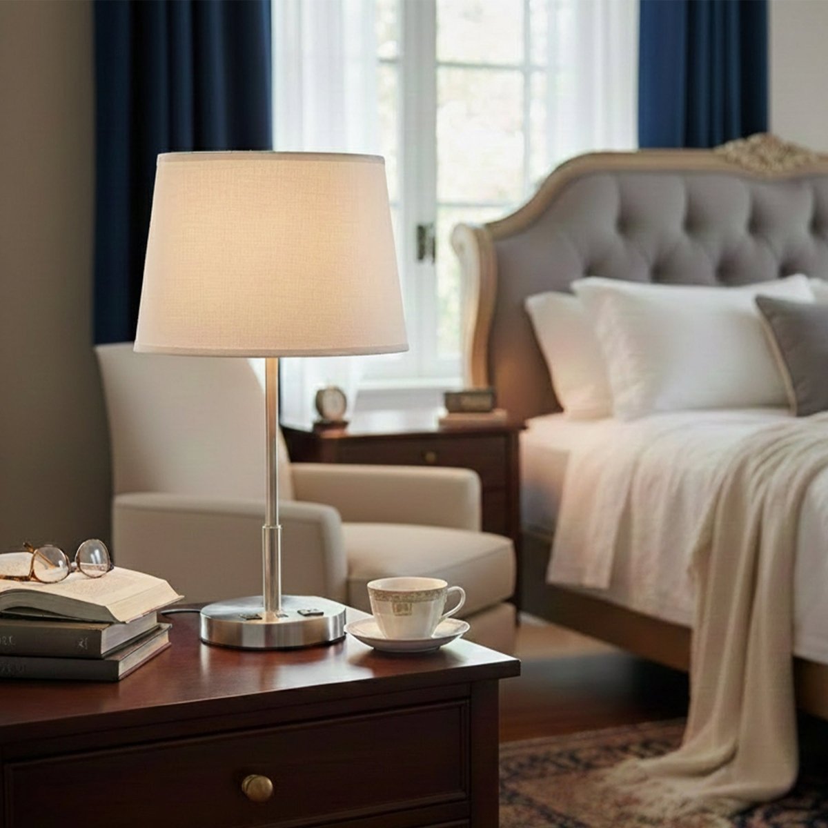 14" Dia x 24.5"H Modern Table Lamp with White Linen Shade – Brushed Nickel Finish - 4 Pack - LEDMyPlace