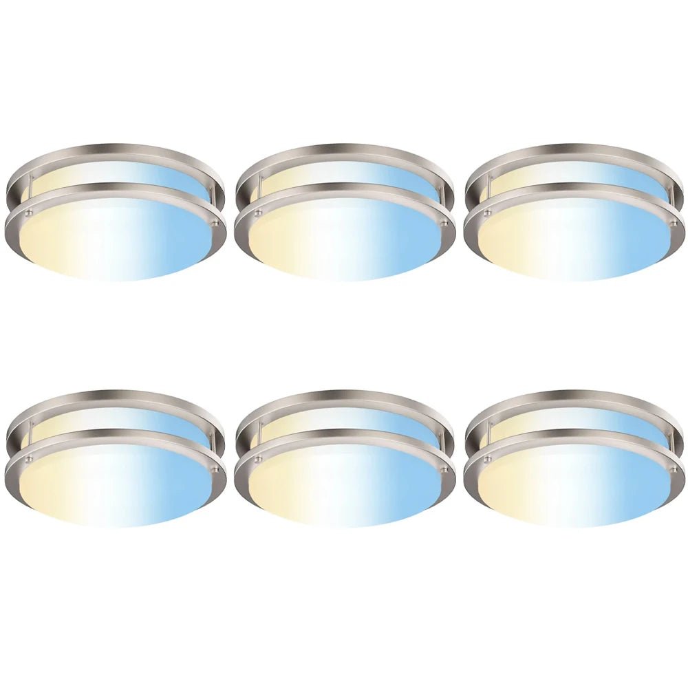 14 inch Dimmable LED Flush Mount Ceiling Lights, Double Ring, 22W, 1600 Lumens, 2700K/3000K/3500K/4000K/5000K Changeable Ceiling Lights, Brushed Nickel Finish Steel, For Hallway Kitchen Stairwell, ETL Listed - LEDMyPlace