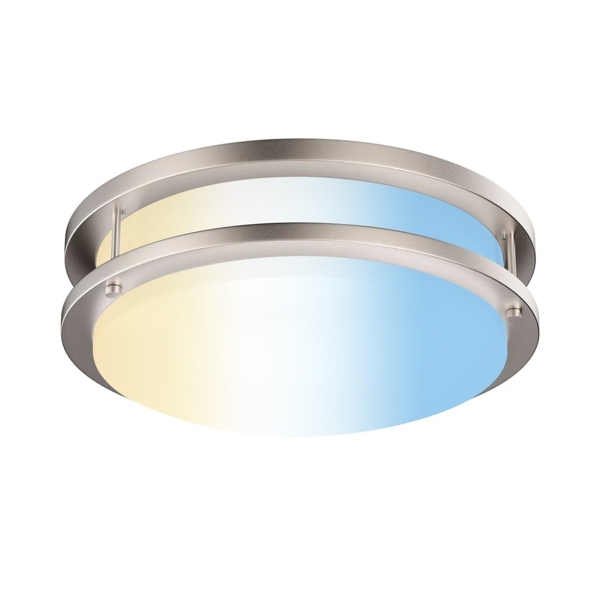14 inch Dimmable LED Flush Mount Ceiling Lights, Double Ring, 22W, 1600 Lumens, 2700K/3000K/3500K/4000K/5000K Changeable Ceiling Lights, Brushed Nickel Finish Steel, For Hallway Kitchen Stairwell, ETL Listed - LEDMyPlace