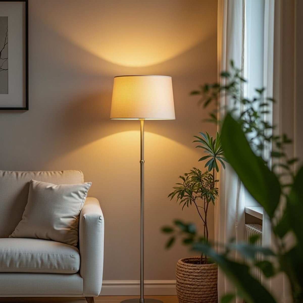 15" Dia x 59"H Modern Floor Lamp with White Linen Shade – Brushed Nickel Finish - 2 Pack - LEDMyPlace