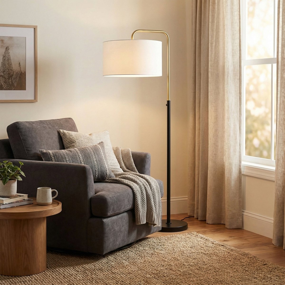 15″W x 60″H Floor Lamp with White Linen Shade – Black or Brushed Brass Finish - 2 Pack - LEDMyPlace