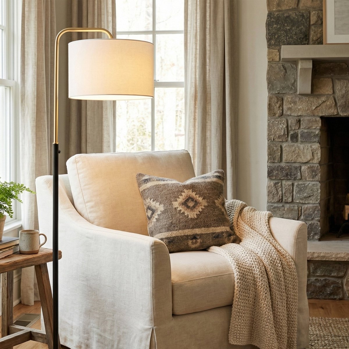 15″W x 60″H Floor Lamp with White Linen Shade – Black or Brushed Brass Finish - 2 Pack - LEDMyPlace