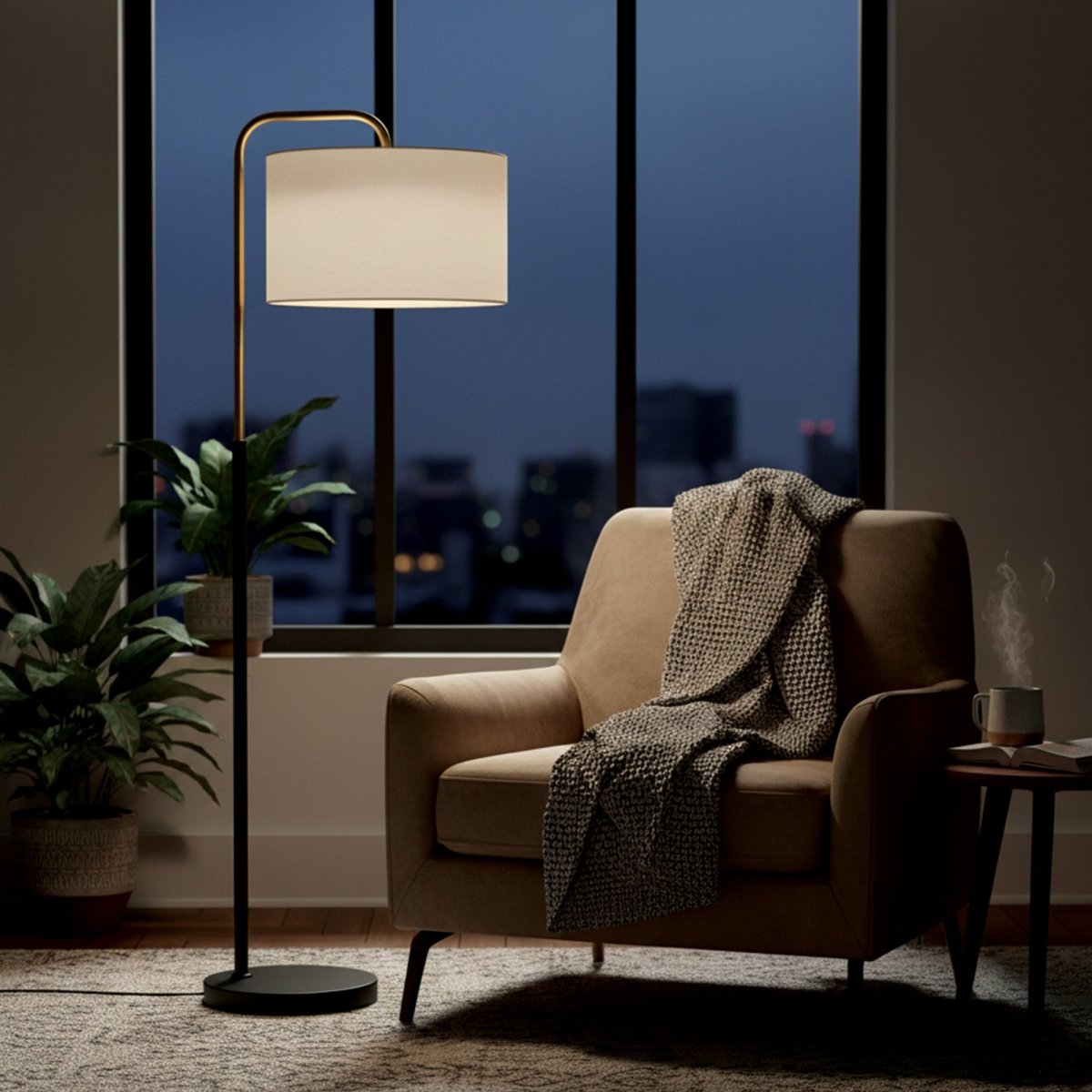 15″W x 60″H Floor Lamp with White Linen Shade – Black or Brushed Brass Finish - 2 Pack - LEDMyPlace
