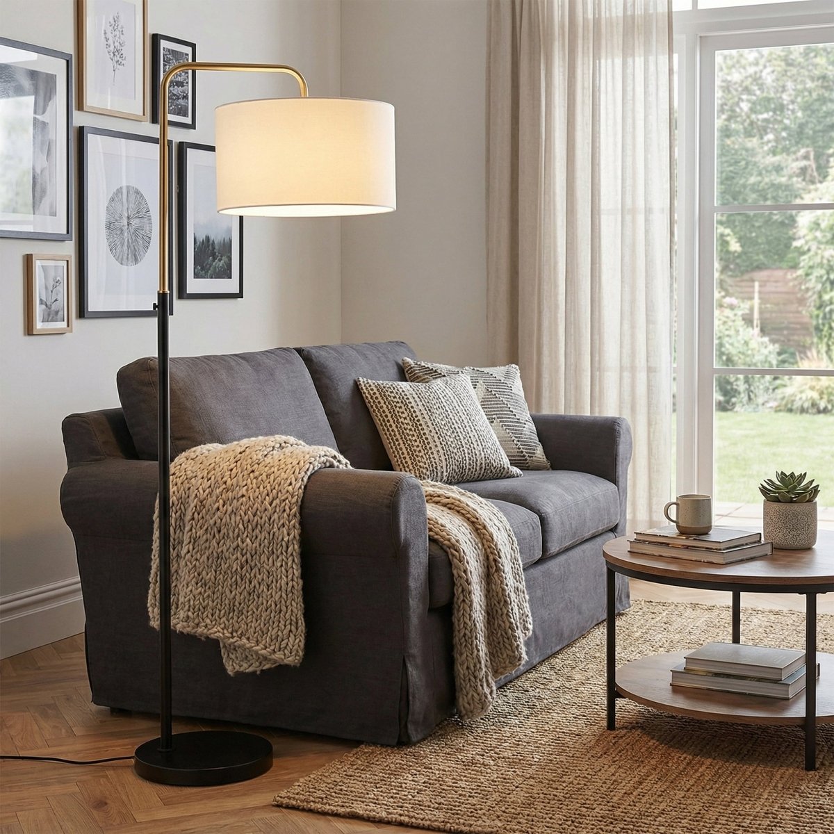 15″W x 60″H Floor Lamp with White Linen Shade – Black or Brushed Brass Finish - 2 Pack - LEDMyPlace