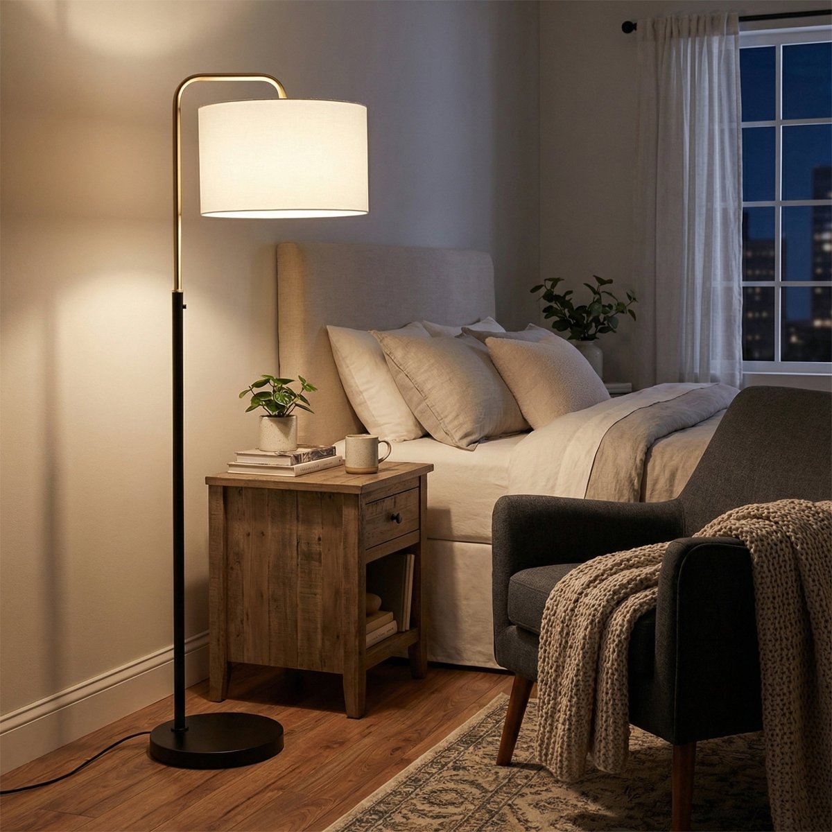 15″W x 60″H Floor Lamp with White Linen Shade – Black or Brushed Brass Finish - 2 Pack - LEDMyPlace