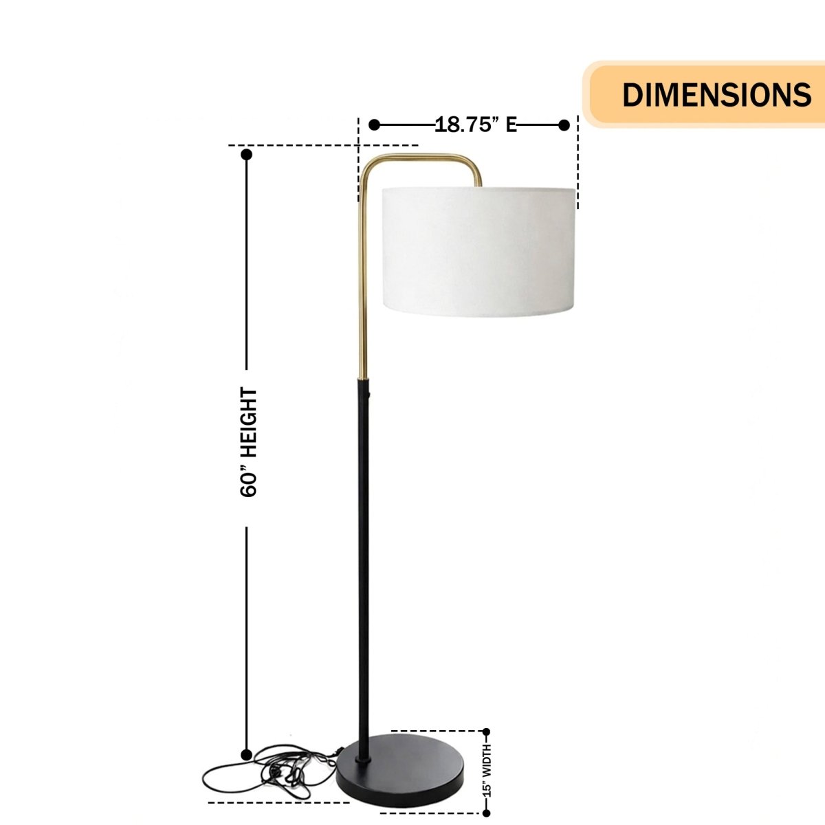 15″W x 60″H Floor Lamp with White Linen Shade – Black or Brushed Brass Finish - 2 Pack - LEDMyPlace