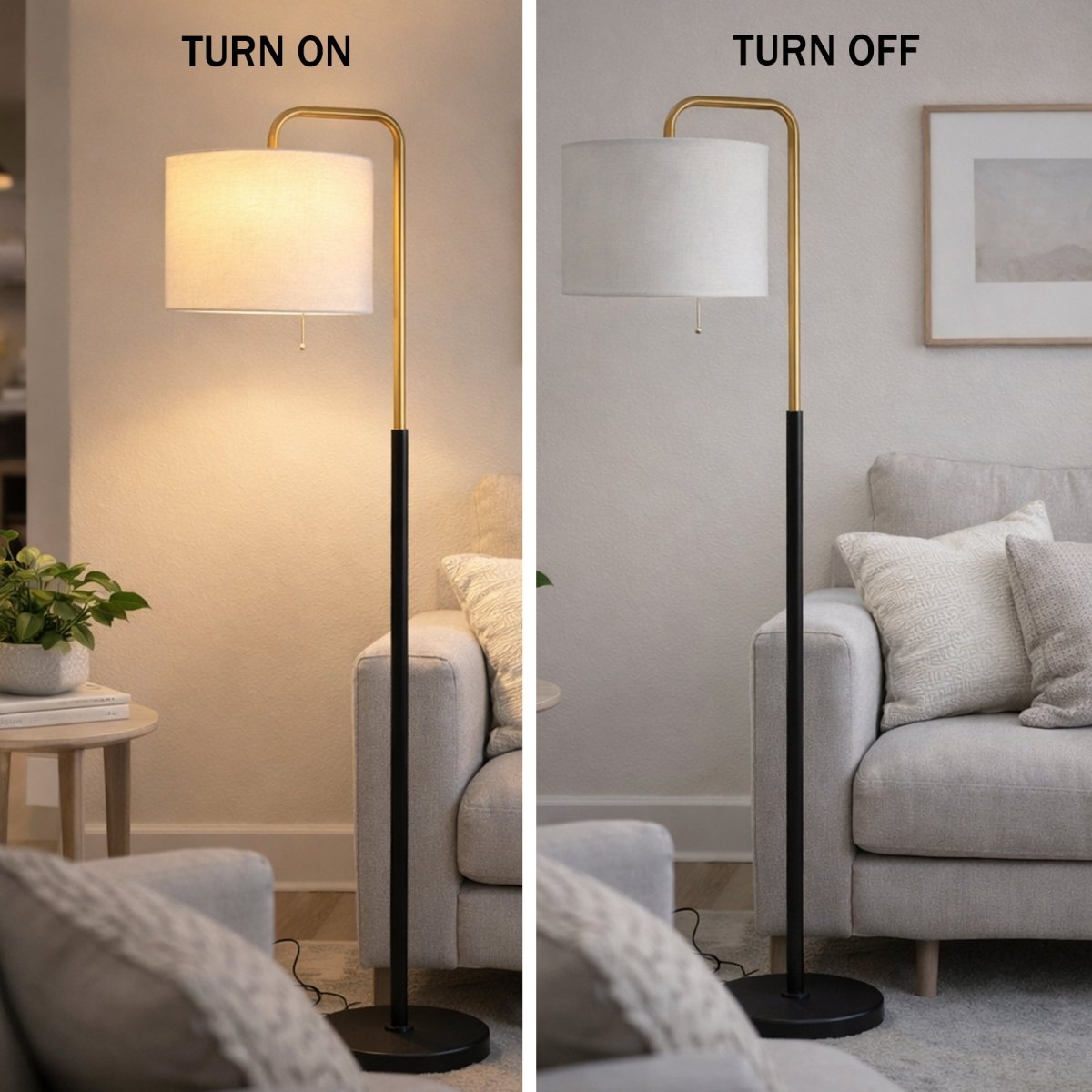 15″W x 60″H Floor Lamp with White Linen Shade – Black or Brushed Brass Finish - 2 Pack - LEDMyPlace