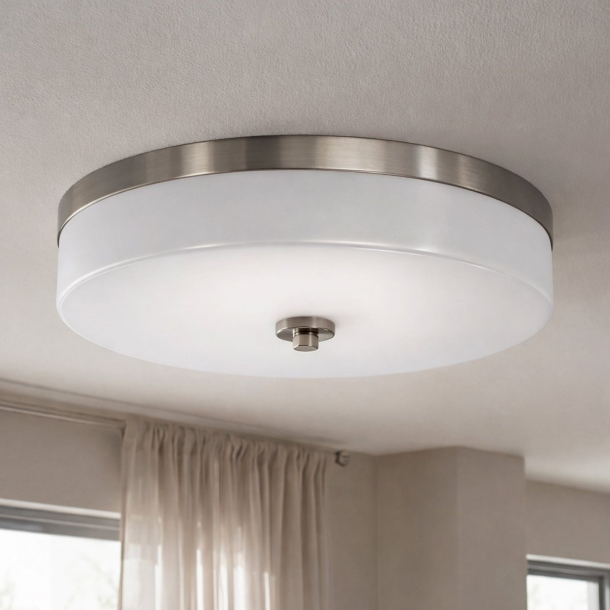 16″Dia x 3.625″H LED Ceiling Light with Frosted White Acrylic Shade – Brushed Nickel Finish - LEDMyPlace