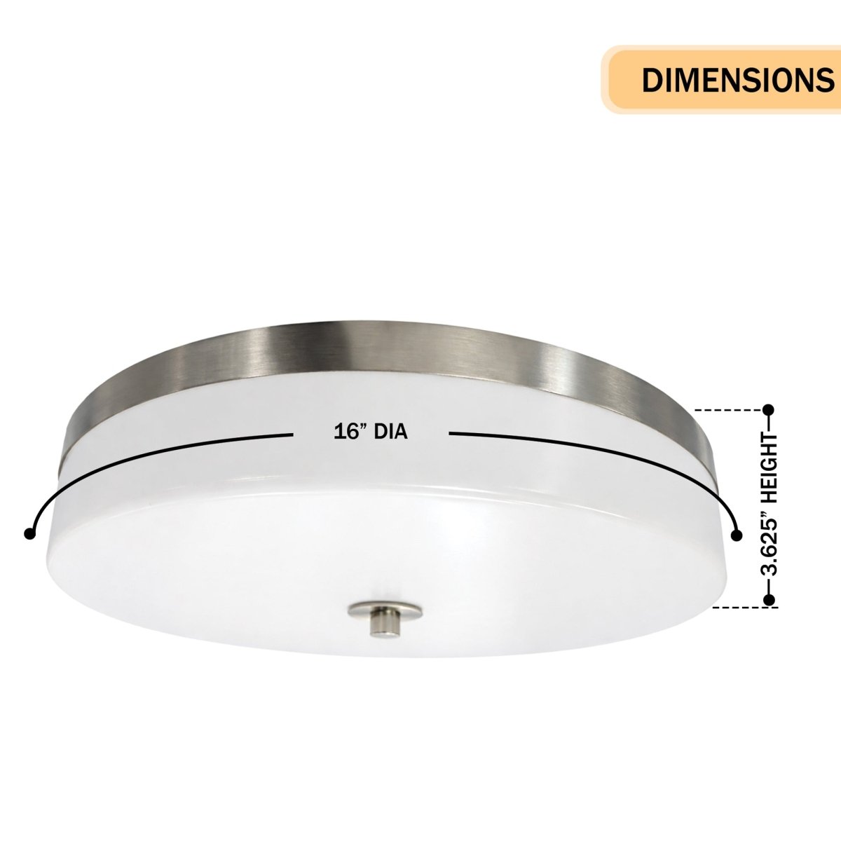 16″Dia x 3.625″H LED Ceiling Light with Frosted White Acrylic Shade – Brushed Nickel Finish - LEDMyPlace