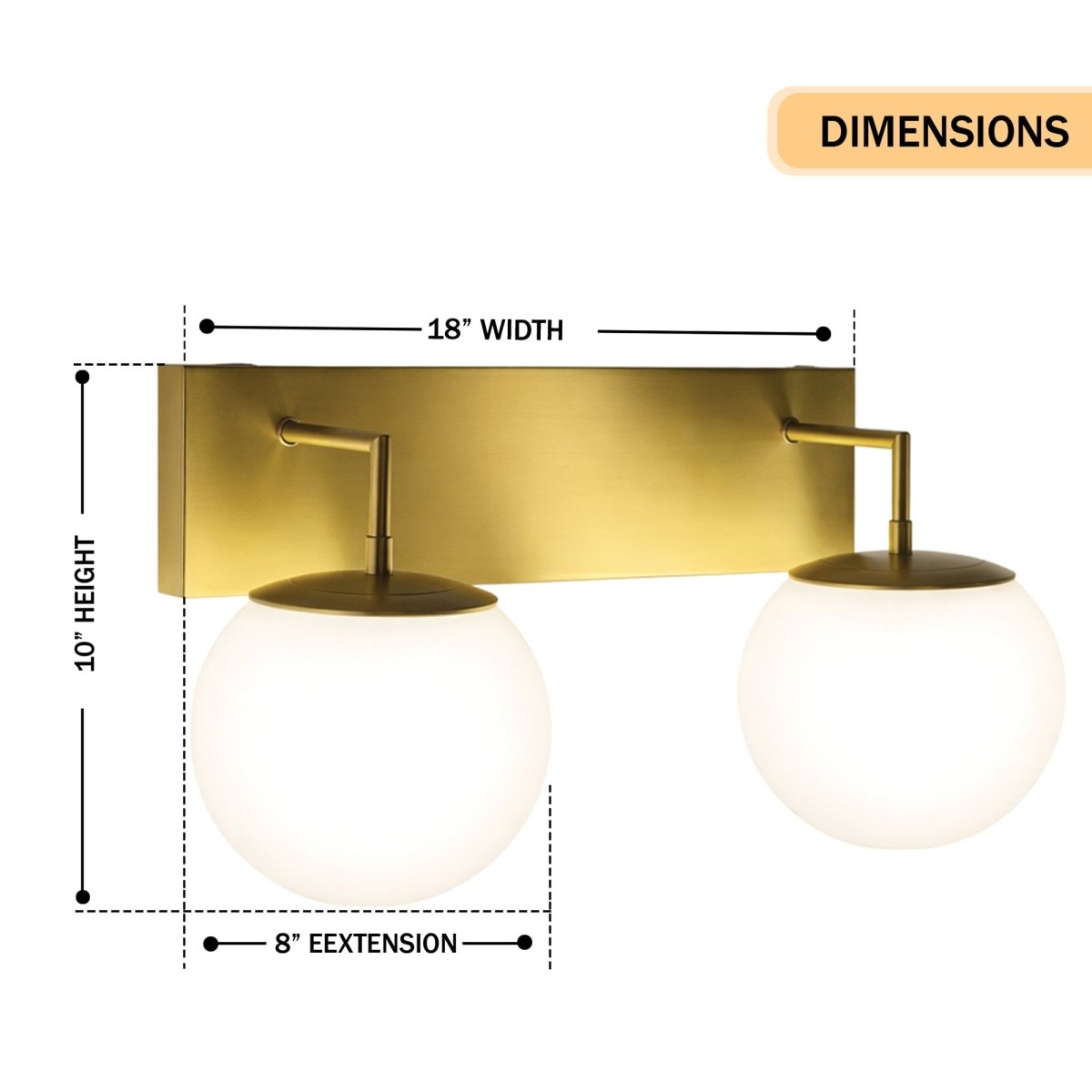 18″W x 10″H x 8″E Burnished Brass Double Wall Sconce with Dual Frosted White Acrylic Shades and 2×E26 Rocker - Switch Lights - 2 Pack - LEDMyPlace