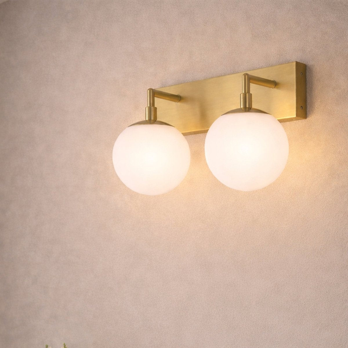 18″W x 10″H x 8″E Burnished Brass Double Wall Sconce with Dual Frosted White Acrylic Shades and 2×E26 Rocker - Switch Lights - 2 Pack - LEDMyPlace
