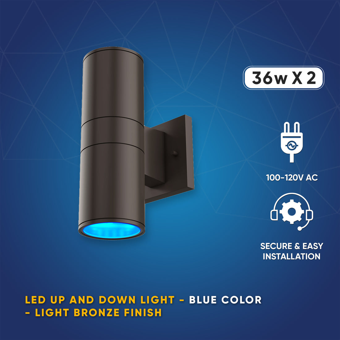 LED Up & Down Lights Outdoor Wall Light, Cylinder Outdoor Sconces, 2x3