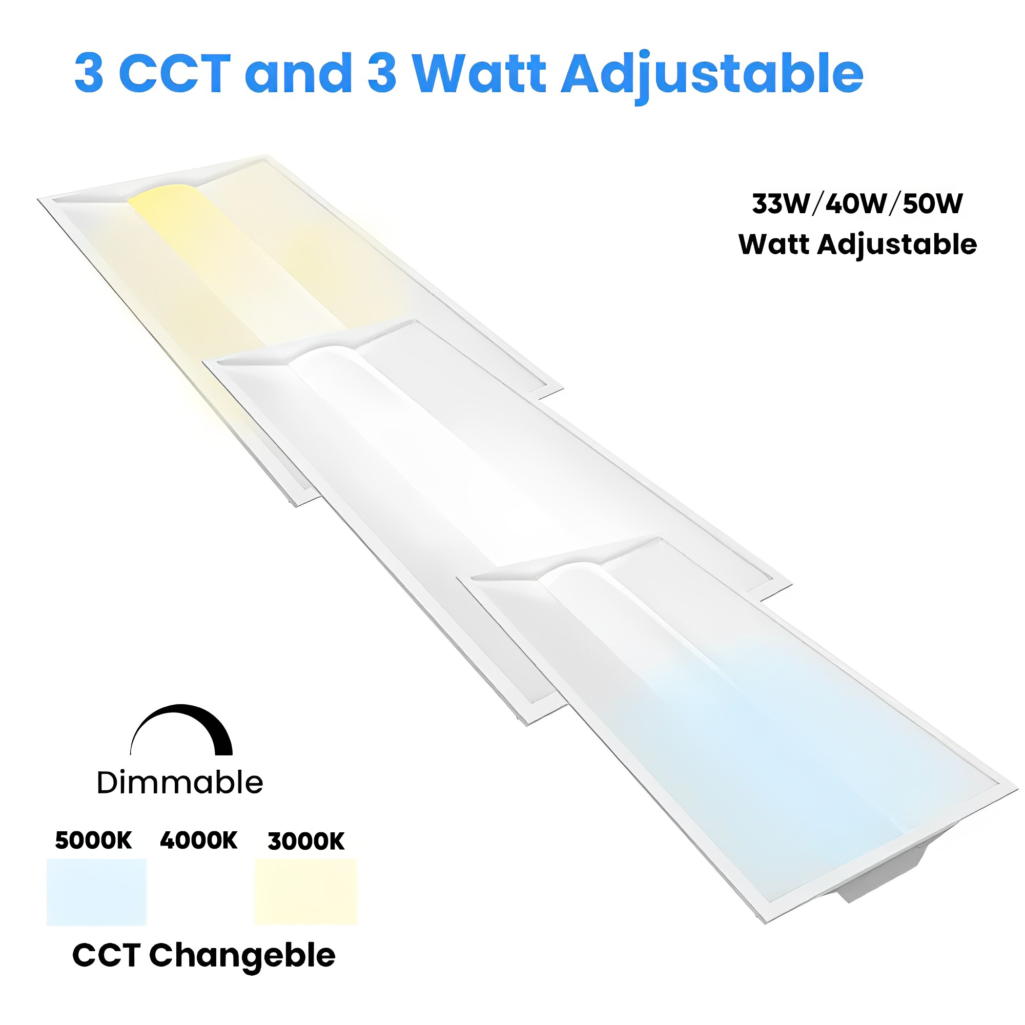 2 ft. x 4 ft. LED Center Basket Troffer Panel Light, 33W/40W/50W Switchable, 3000K/4000K/5000K CCT Changeable, Dip Switch, 0-10V Dim, 100V-277V, DLC Premium, Recessed Light Fixtures - Pack of 2
