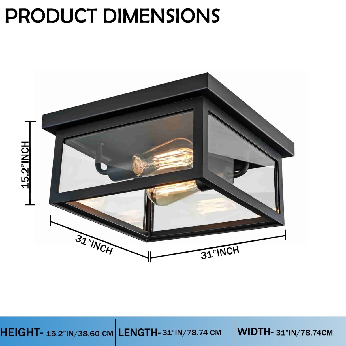 2 - Light Outdoor Ceiling Lights Black Outdoor Flushmount - 31"L x 31"W x 15.2"H - LEDMyPlace