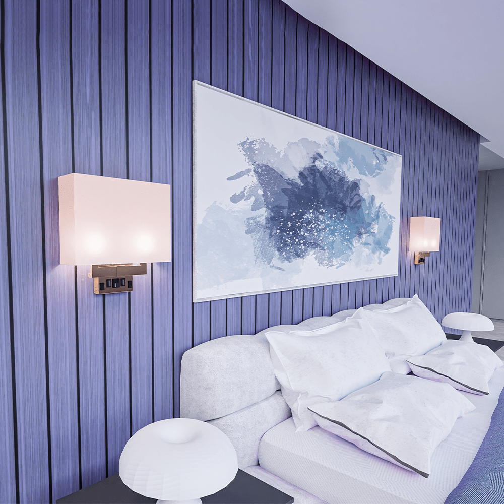2 - Light, Wall Sconce for Bedroom with 2 Switch, 2 USB, 2 Type C & 1 Outlet, White Fabric / Acrylic Shade, Wall Mounted Lamps for Hotel, Corridor and Restaurant - LEDMyPlace