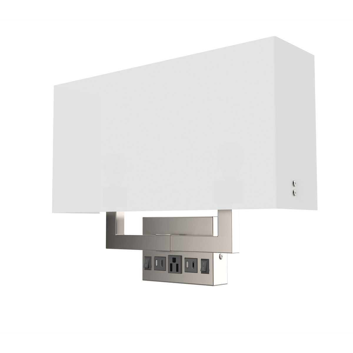 2 - Light, Wall Sconce for Bedroom with 2 Switch, 2 USB, 2 Type C & 1 Outlet, White Fabric / Acrylic Shade, Wall Mounted Lamps for Hotel, Corridor and Restaurant - LEDMyPlace