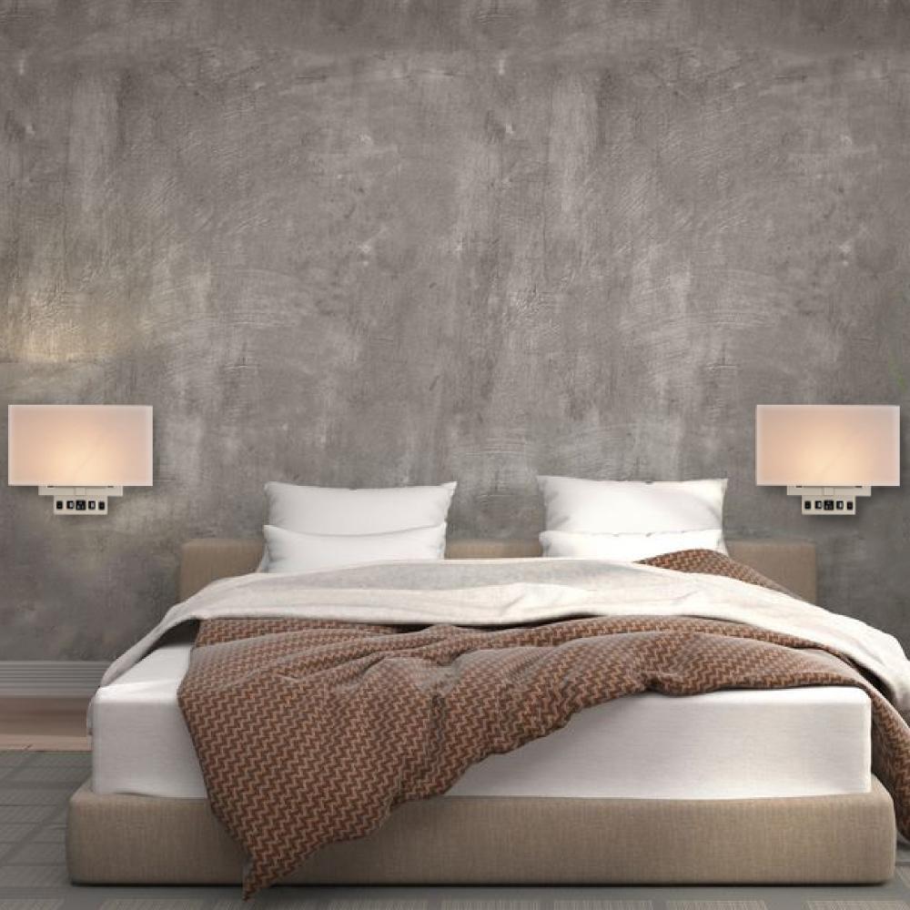 2 - Light, Wall Sconce for Bedroom with 2 Switch, 2 USB, 2 Type C & 1 Outlet, White Fabric / Acrylic Shade, Wall Mounted Lamps for Hotel, Corridor and Restaurant - LEDMyPlace