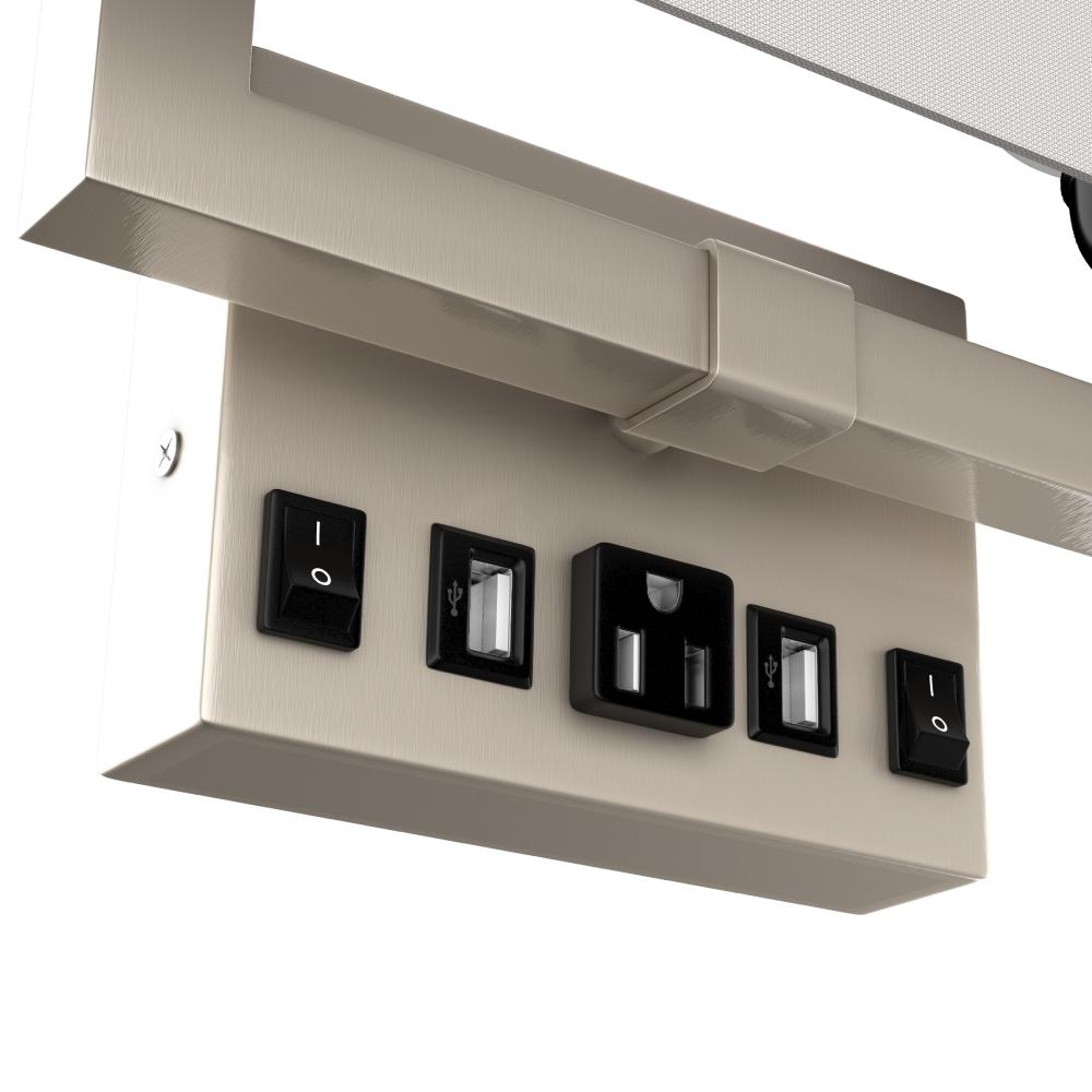 2 - Light, Wall Sconce for Bedroom with 2 Switch, 2 USB, 2 Type C & 1 Outlet, White Fabric / Acrylic Shade, Wall Mounted Lamps for Hotel, Corridor and Restaurant - LEDMyPlace