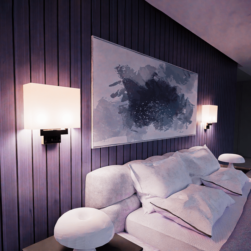 2 - Light, Wall Sconce for Bedroom with 2 Switch, 2 USB, 2 Type C & 1 Outlet, White Fabric / Acrylic Shade, Wall Mounted Lamps for Hotel, Corridor and Restaurant - LEDMyPlace