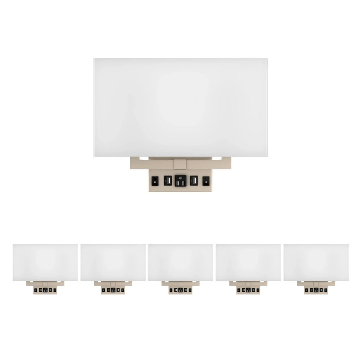 2 - Light, Wall Sconce for Bedroom with 2 Switch, 2 USB, 2 Type C & 1 Outlet, White Fabric / Acrylic Shade, Wall Mounted Lamps for Hotel, Corridor and Restaurant - LEDMyPlace