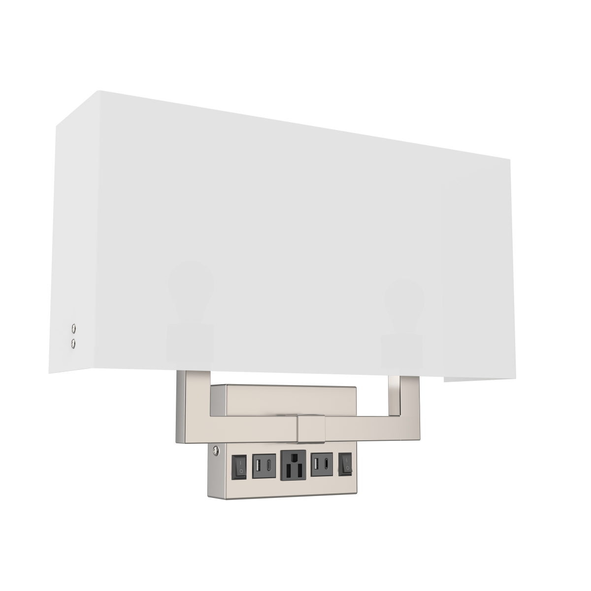 2 - Light, Wall Sconce for Bedroom with 2 Switch, 2 USB, 2 Type C & 1 Outlet, White Fabric / Acrylic Shade, Wall Mounted Lamps for Hotel, Corridor and Restaurant - LEDMyPlace