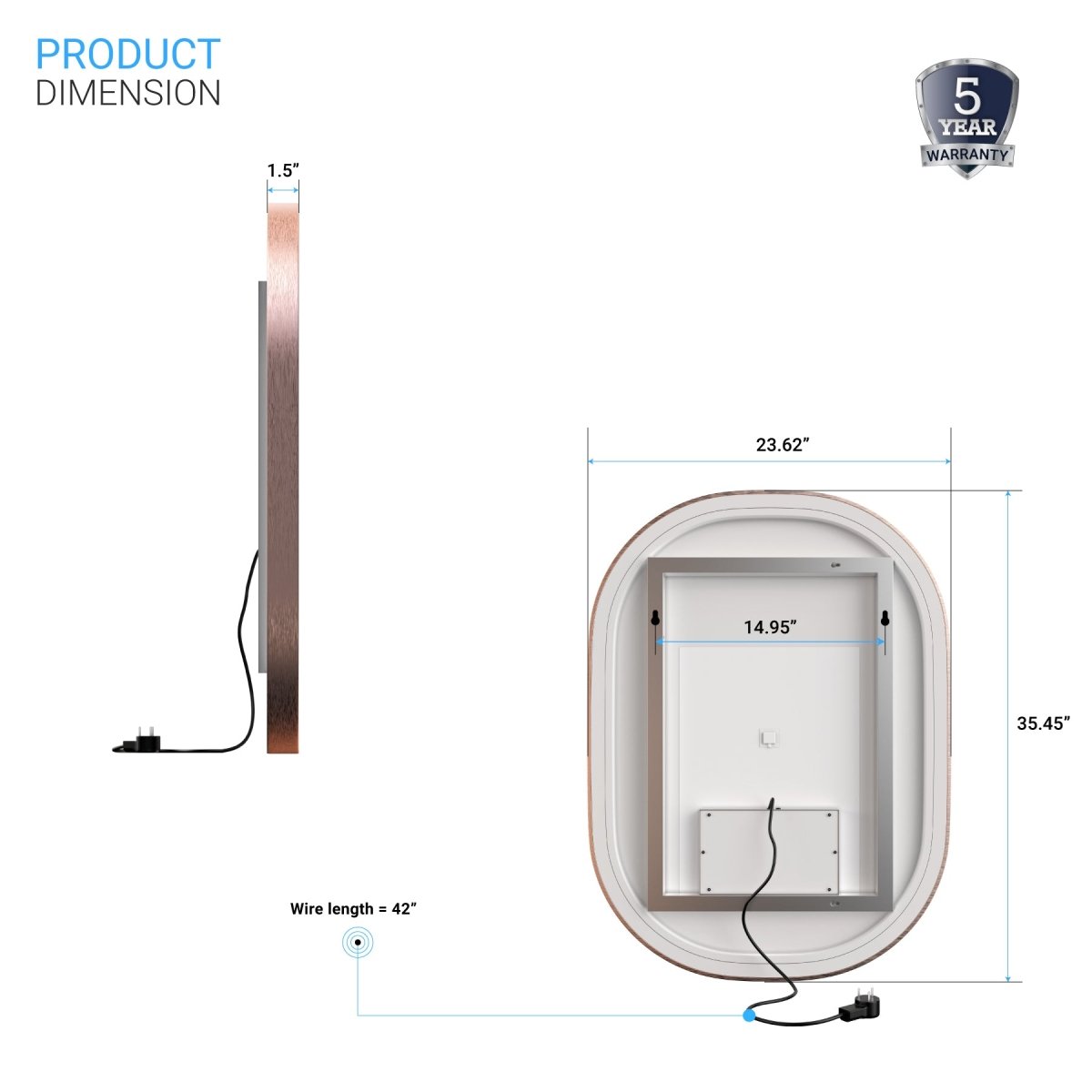 24 in. X 36 in. LED Lighted Bathroom Vanity Mirror with Rose Gold Frame, Anti - Fog, CRI 90+, Adjustable Color Temperature & Remembrance, Lighted Makeup Mirrors, Evo Style - LEDMyPlace