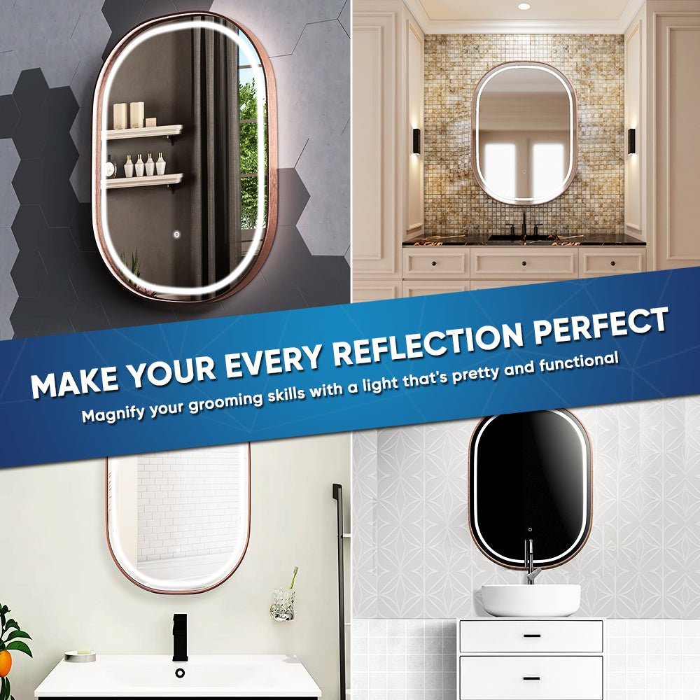 24 in. X 36 in. LED Lighted Bathroom Vanity Mirror with Rose Gold Frame, Anti - Fog, CRI 90+, Adjustable Color Temperature & Remembrance, Lighted Makeup Mirrors, Evo Style - LEDMyPlace