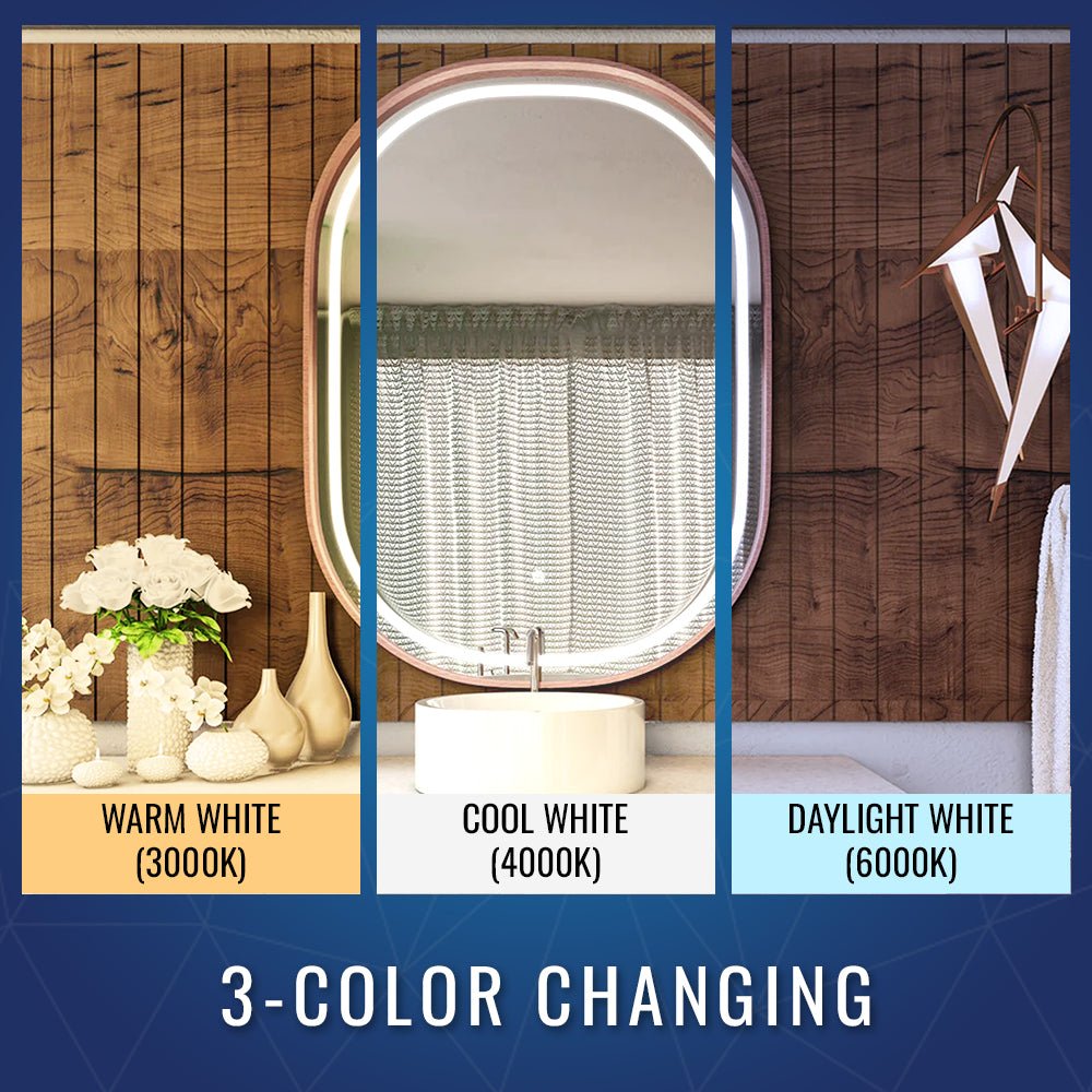 24 in. X 36 in. LED Lighted Bathroom Vanity Mirror with Rose Gold Frame, Anti - Fog, CRI 90+, Adjustable Color Temperature & Remembrance, Lighted Makeup Mirrors, Evo Style - LEDMyPlace