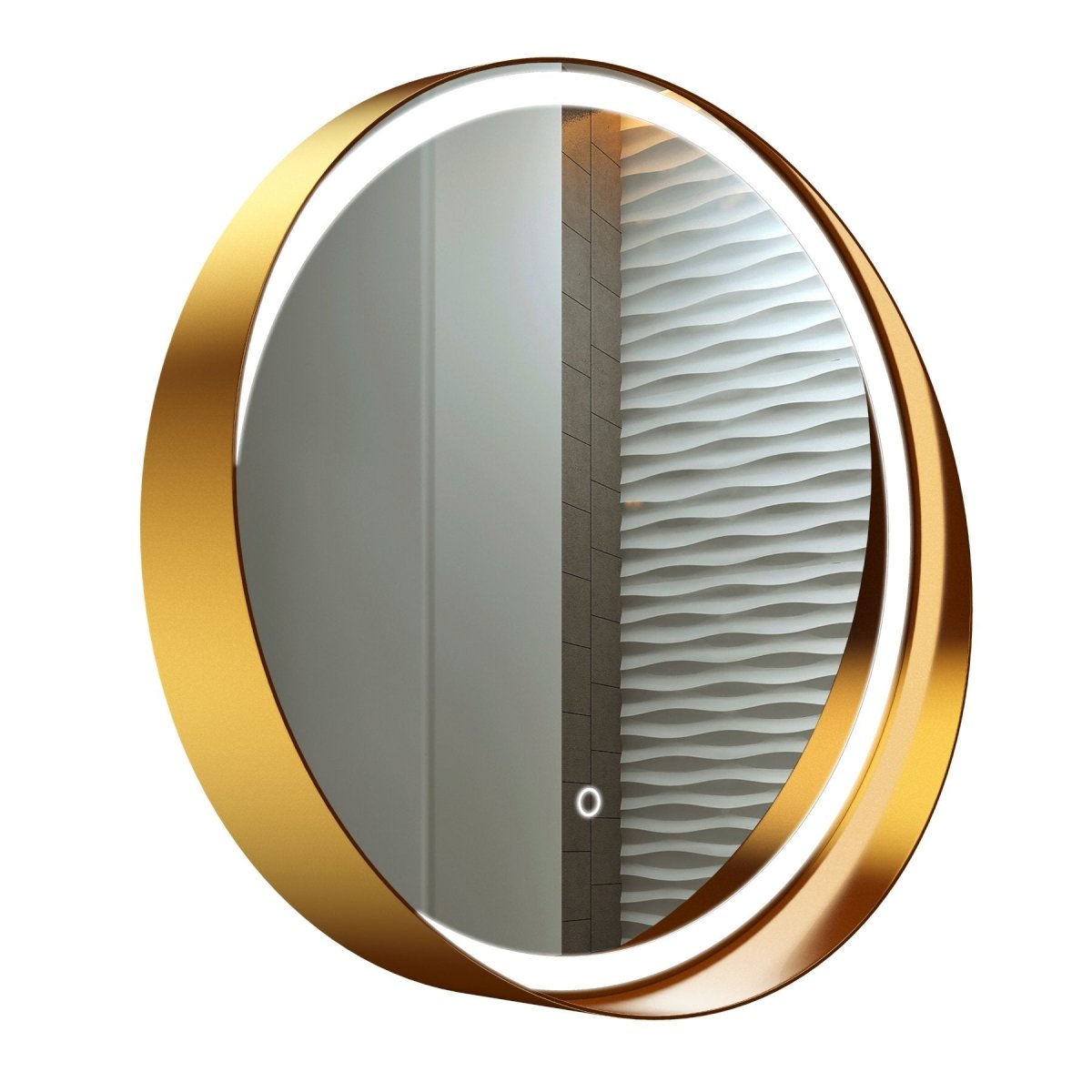 24 Inch Round LED Lighted Bathroom Vanity Mirror with Shelf, Touch Switch, Defogger and CCT Remembrance, CRI 90+, Raven Round Style - LEDMyPlace