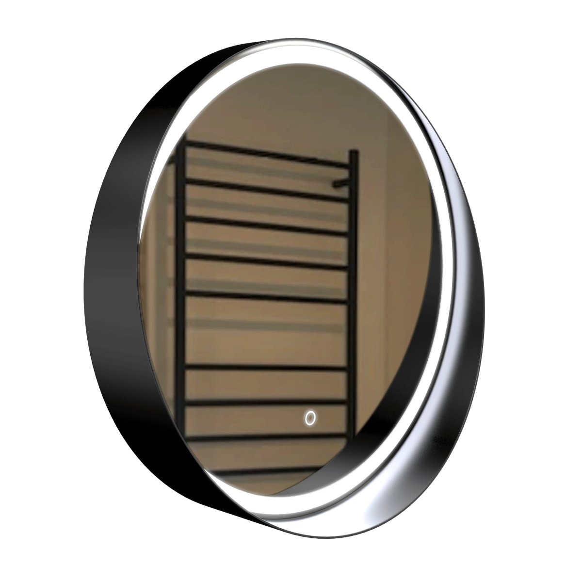 24 Inch Round LED Lighted Bathroom Vanity Mirror with Shelf, Touch Switch, Defogger and CCT Remembrance, CRI 90+, Raven Round Style - LEDMyPlace