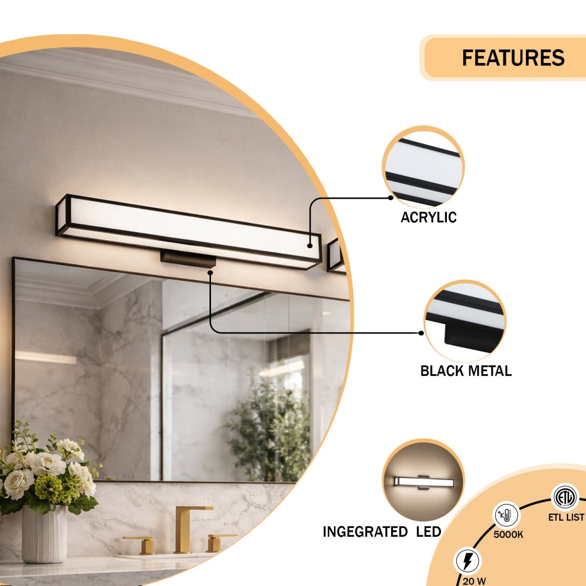 24″W x 3.5″D x 4.72″H Black LED Wall Light with Integrated 20W LED 3CCT – Hardwired - LEDMyPlace