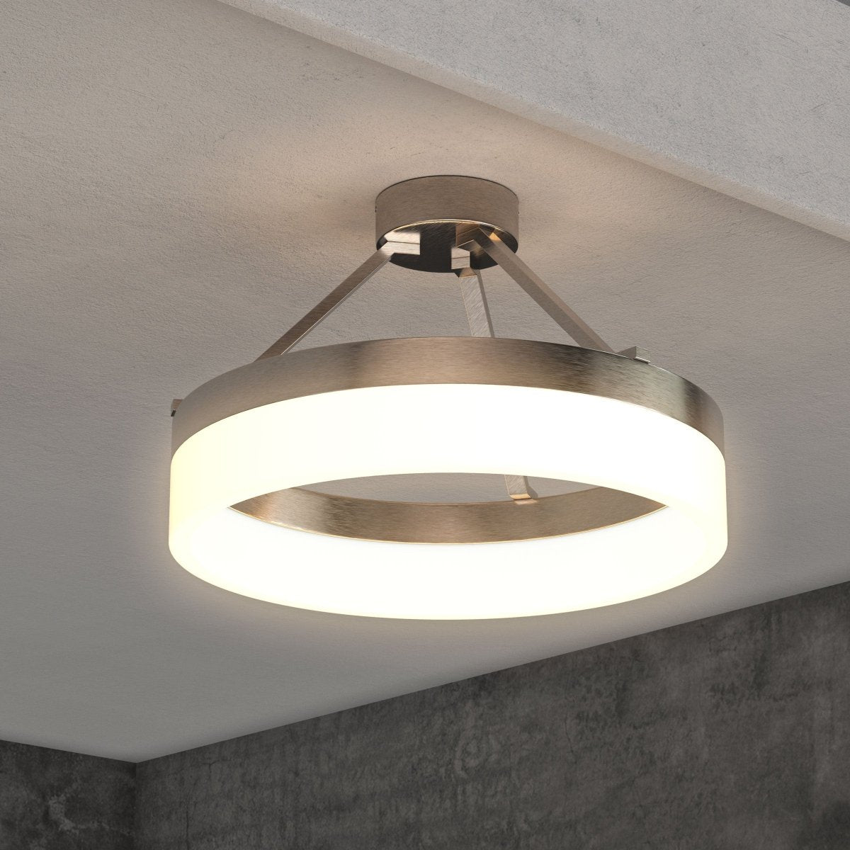 25W LED Ring Semi - Flushmount Light, 3000K (Warm White), Brushed Nickel Finish, 1450 Lumens, Triac Dimmable, ETL Listed - LEDMyPlace