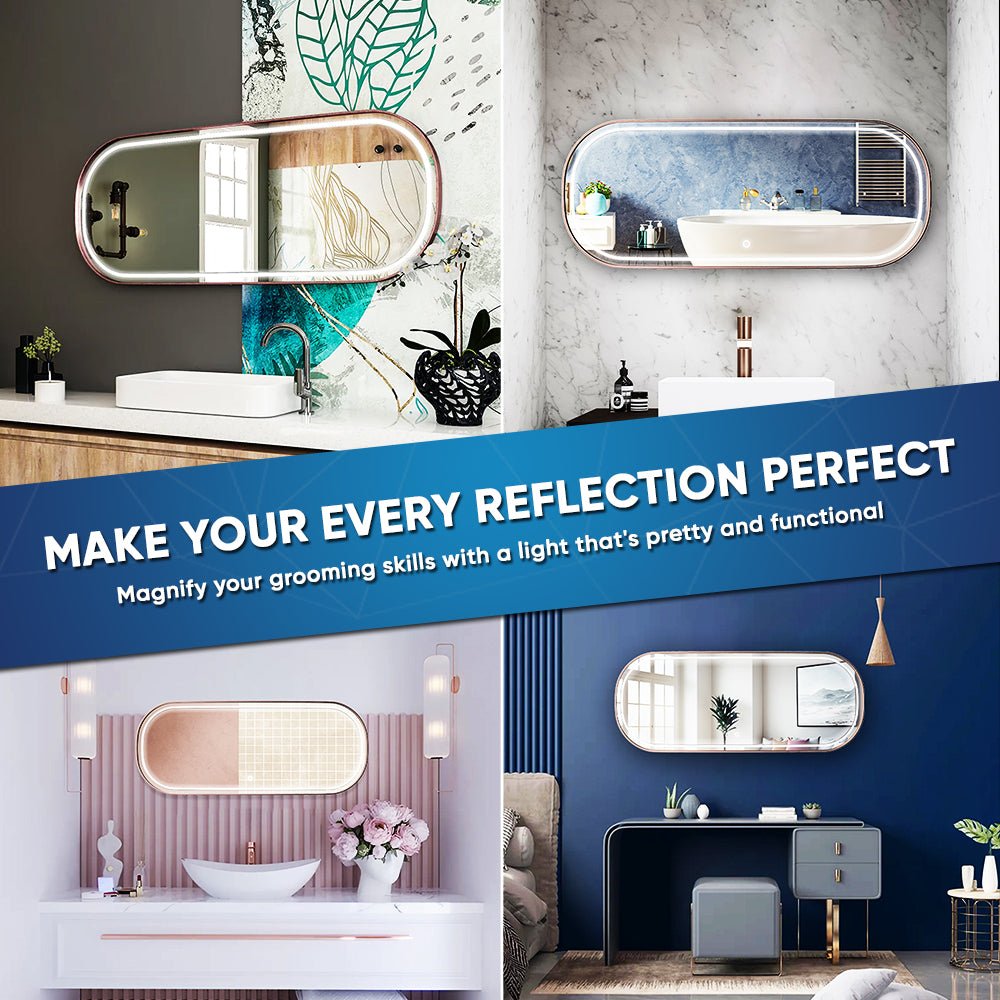 26 in. X 63 in. LED Lighted Bathroom Vanity Mirror with Rose Gold Frame, CRI 90+, Anti - Fog Adjustable Color Temperature & Remembrance, Lighted Makeup Mirrors, Realx Style - LEDMyPlace
