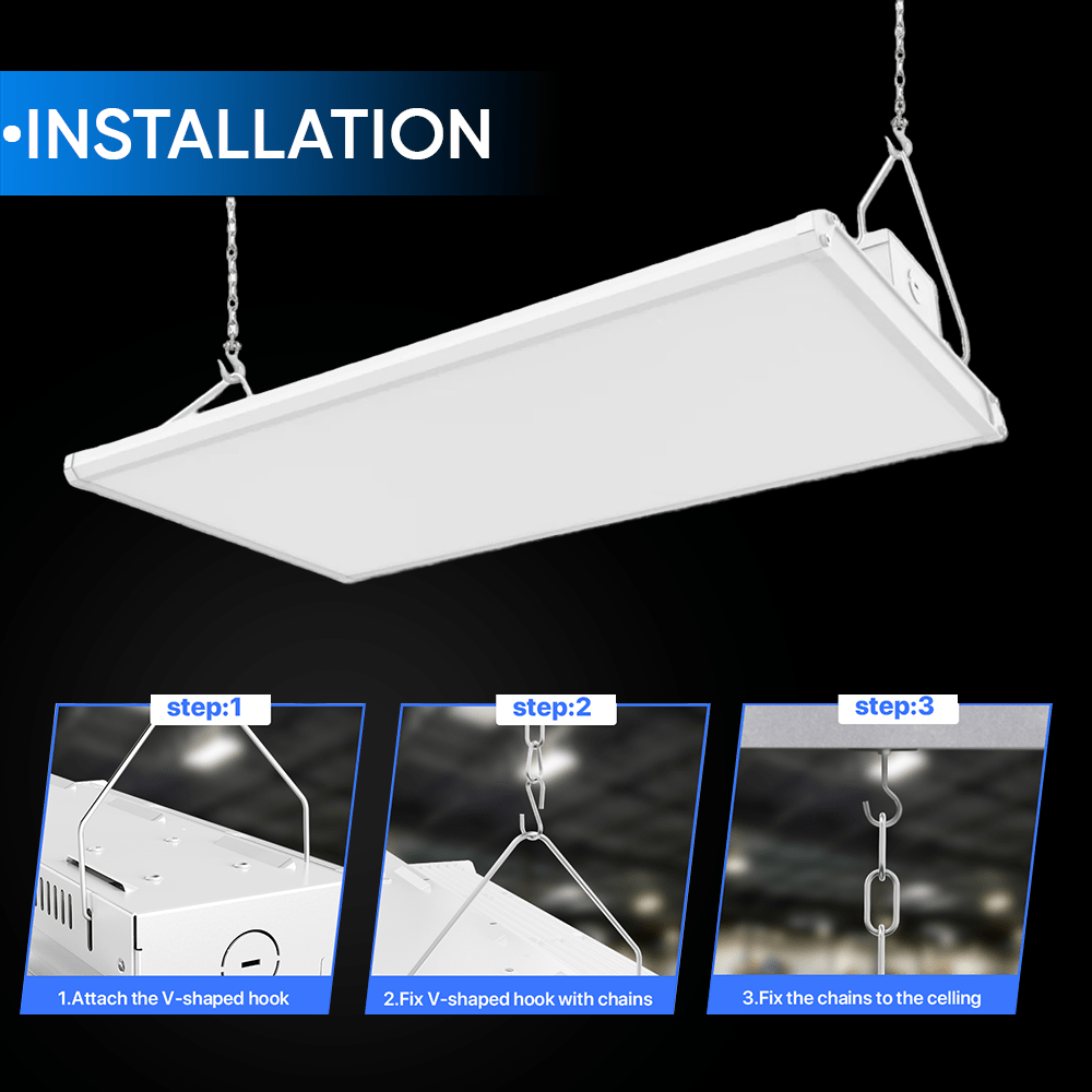 2FT Linear LED High Bay Light 60W/80W/105W Wattage Adjustable, 4000k/5000K/6500K CCT Changeable, Dip Switch, 0 - 10V Dim, 120 - 277V Input Voltage, ETL, DLC 5.1 Listed - LEDMyPlace