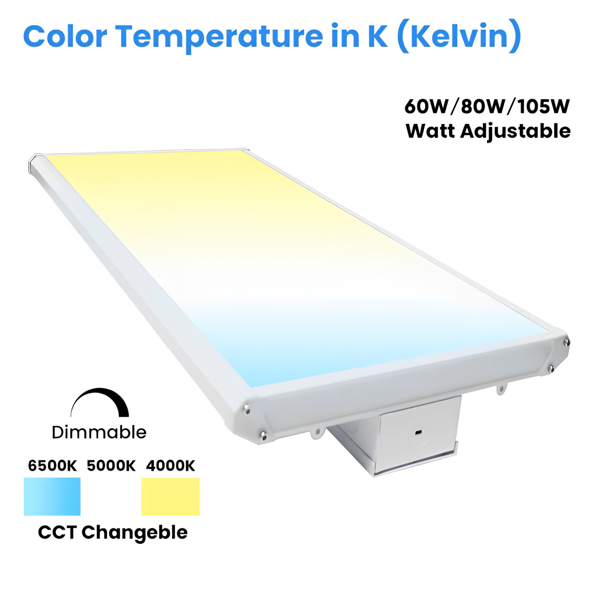 2FT Linear LED High Bay Light 60W/80W/105W Wattage Adjustable, 4000k/5000K/6500K CCT Changeable, Dip Switch, 0 - 10V Dim, 120 - 277V Input Voltage, ETL, DLC 5.1 Listed - LEDMyPlace