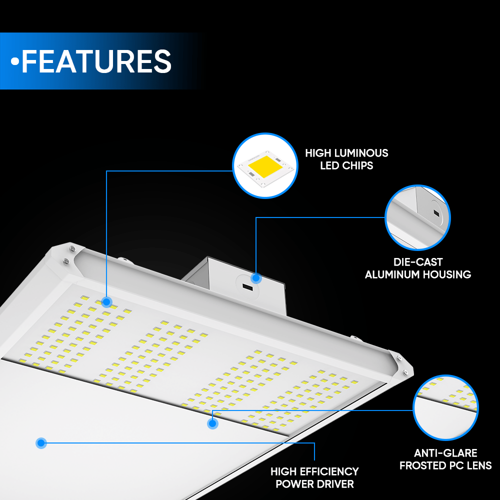 2FT Linear LED High Bay Light 60W/80W/105W Wattage Adjustable, 4000k/5000K/6500K CCT Changeable, Dip Switch, 0 - 10V Dim, 120 - 277V Input Voltage, ETL, DLC 5.1 Listed - LEDMyPlace