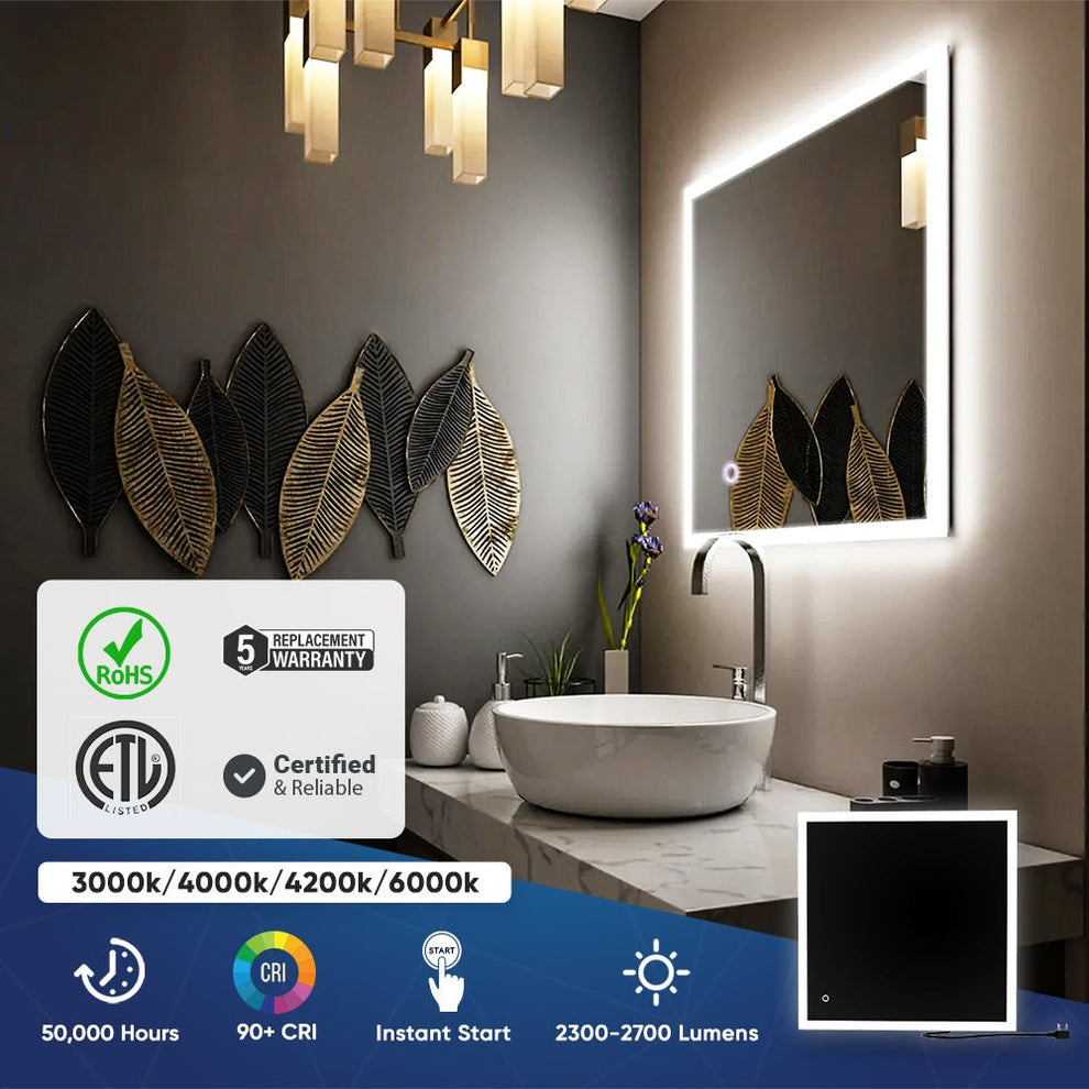 36 in. x 36 in. LED Lighted Bathroom Vanity Mirror, Anti-Fog, Touch Bu