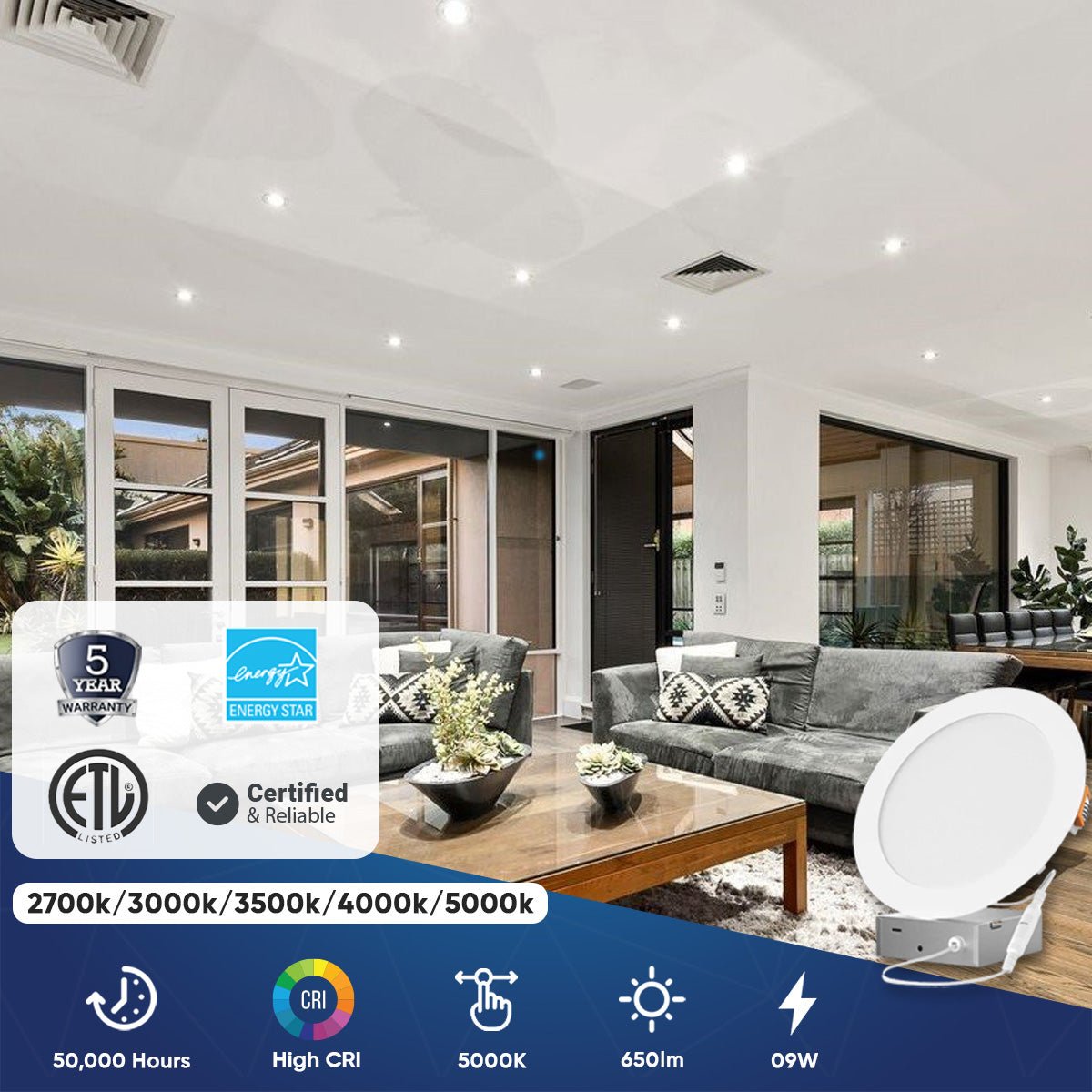 4 Inch Slim LED Recessed Lighting with Junction Box, 9W, 650LM, Damp Location, Dimmable, Recessed Downlights, For Office, Kitchen, Bedroom, Bathroom - LEDMyPlace