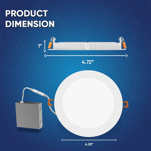 4 Inch Slim LED Recessed Lighting with Junction Box, 9W, 650LM, Damp L