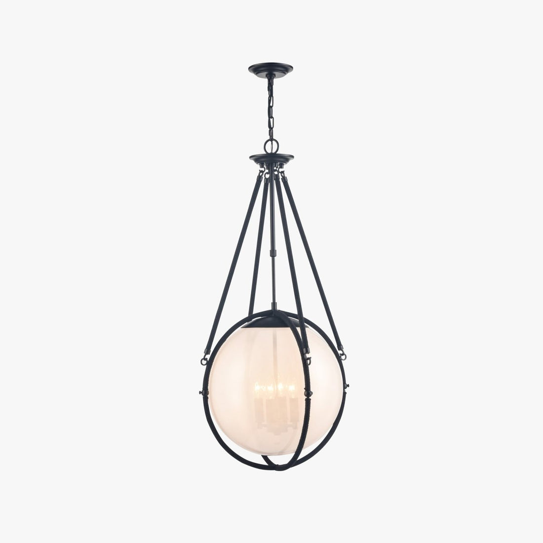 4-Light Chandelier Light Fixture Black Finish Hardware with Black Rope